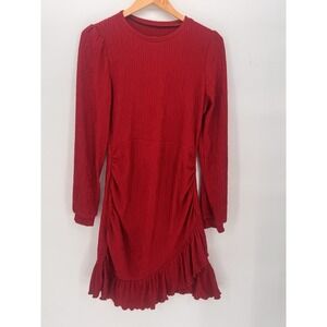 Cupshe Red Wrap Ruffled Ruched Mini Dress Long Sleeve Crumpled Sz Small Bohochic